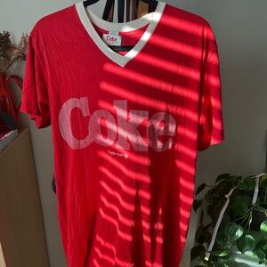 Vintage Coca Cola Sleep Shirt Ringer Tee Made in USA Size M Lounge Dress